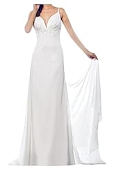 Sexy V-neck Chiffon Natural   Waistline Spaghetti Strap Open-Back Lace Wedding Dress 