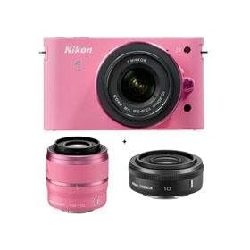 Nikon 1 J1 Pink Digital Camera 3 Lens Kit with Pink Nikon 1 10-30mm VR Zoom Lens and Pink Nikon 1 30-110mm VR Zoom Lens - Bundled with Nikon 1 Nikkor 10mm f/2.8 Lens, Black - Includes: Free Nikon Bag and a 32GB Memory Card