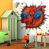 Spiderman 3d cracked children themed art boy room wall sticker ho…
