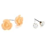 Betsey Johnson Earrings Pink Flower And Crysta