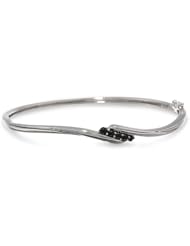 Sterling Silver Onyx 5 Stone Bangle Bracelet, 7"