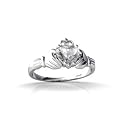 14K White Gold Genuine Heart White Topaz and Diamond Celtic Claddagh Ring
