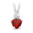 Sterling Silver Rhodium Plated Cubic Zirconia Pendant with Heart Shaped Garnet Colored Semi-Precious Stone.