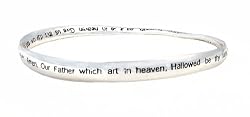 Bracelet - B161 - Bangle Style Inscribed with the Lord's Prayer ~ Our Father Which Art in Heaven Hallowed Be Thy Name... ~ Silver Tone Metal