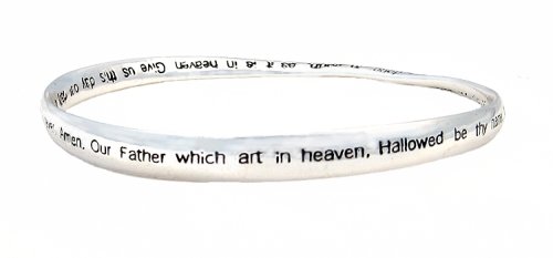 Bracelet - B161 - Bangle Style Inscribed with the Lord's Prayer ~ Our Father Who Art in Heaven Hallowed By Thy Name... ~ Silver Tone Metal