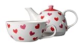 Kitchen & Housewares : Teapot & Cup with Hearts Design - Tea For One