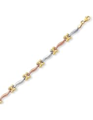Fancy 3 Tone 14K Gold Bracelet ( 7.25 Inch )