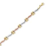 Fancy 3 Tone 14K Gold Bracelet ( 7.25 Inch )