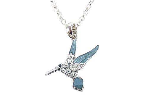 Hummingbird Clear Crystals Blue Enamel Fashion Necklace Jewelry