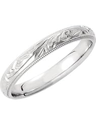 14K White Gold Hand Engraved Band: Size 12