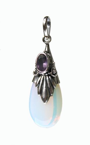 Moonstone w/ Amethyst silver pendant, * FREE Shipping from Hawaii