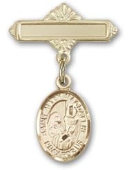 Gold Filled Baby Badge with St. Mary Magdalene Charm and Polished Badge Pin