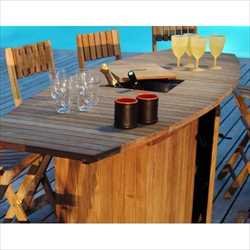 Greenwich Point Bar Dining Set with 4 Sling Bar Stools - Teak Patio Furniture
