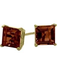 0.80Ct. Genuine 4mm Square Princess Garnet 14 Karat Yellow Gold Stud Earrings for Girls