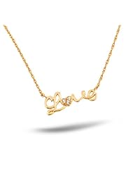 Sterling Silver Gold Plated Love With Heart Cz Necklace 16 Inch Plus 2 Inch Chain