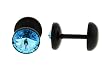Black Bioflex Fake Plug with Sky Blue - 16g Ear Wire - 2G Fake (Sold as Pair)