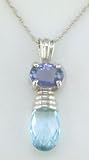 14K Oval Tanzanite And Briolette Blue Topaz Pendant