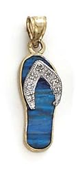 14k Two-Tone Blue Opal Flip-Flop Diamond Accent Pendant - JewelryWeb