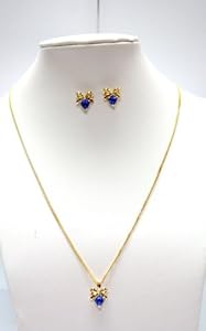 Delicate Cobalt Blue Heart Gemstone with Gold Bow and Earring Set - Earring a...