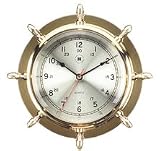 Nautical Clock in Solid Brass Ships Wheel Clock with Beveled Glass