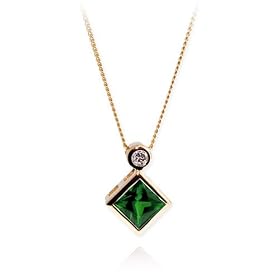 Buy 14k Yellow Gold Created Emerald Princess Cut and Diamond Pendant, 17 by Amazon.com Collection