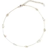 Delicate Chain Silver Tone Faux Pearls Lantern Beads Necklace