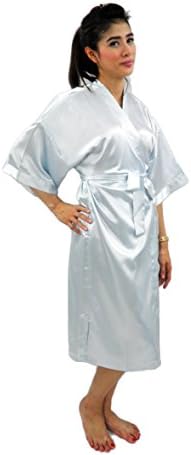 Kiwano Women's Classic Satin Lounge Kimono Robe ( Plain Color Robes ) - Long (Light Blue)