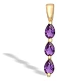 14K Yellow Gold Genuine Pear Amethyst 3-Stone Pendant