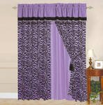 A Pair of Micro Fiber Black and Purple Zebra Valance Windows Curtain / Drapes / Panels