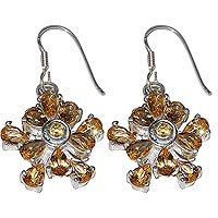 Dangle Earings in Sterling Silver & Citrin Gemstone 1.5 inches (gpers016erng)