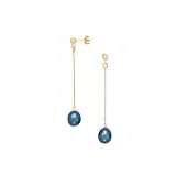14K Yellow Gold Black Pearl Drop Earrings