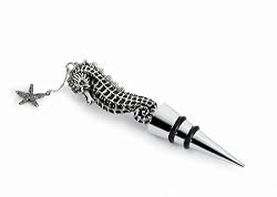 Sanible Stainless Metal Seahorse with Starfish Bottle Topper