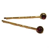 Garnet Hair Clip 01 Crystal Red Pair Gold Bobby Pin Set Gemstone