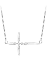 Diamond Sideways Cross Pendant with Chain in 10K White Gold (1/10 cttw)