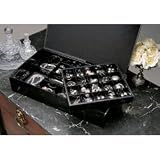Jewelry Storage - Silver Safe Keeper Jewelry Box (Black) (3H x 15W x 9D)