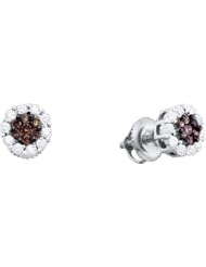 Real Diamond Earrings 1.0CTW COGNAC DIAMOND LADIES FLOWER EARRING White-gold 14K