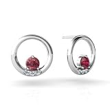 14K White Gold Genuine Round Pink Tourmaline Circle Earrings
