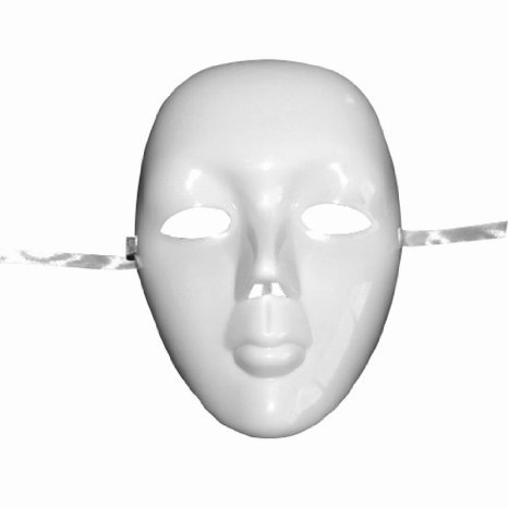 Plastic Blank White Full Face Female Mask for Costume Party Prom