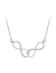 Inter Linked Diamond Infinity Pendant with Chain in 10K White Gold (0.14 cttw)