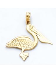 Gold Nautical Charm Pendant Pelican High Polish& Flat