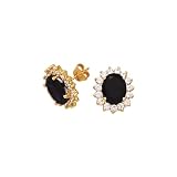 14K Yellow Gold 4 7/8 ct. Cubic Zirconia and Oval Shaped Synthetic Sapphire Earrings