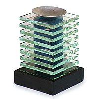NOVICA Mahogany and glass candleholder Skyscraper