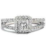 SI 1.01ct Princess Cut Diamond Engagement Ring Pave Halo Vintage White Gold