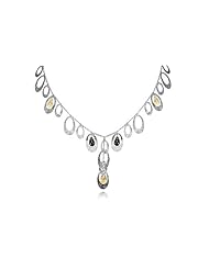 14K White Gold Matte-Finish Hand-Crafted Y-Shaped Necklace, Designed with Dangling Open Oval Stations, and Enhanced with Citrine and Smokey Topaz Brioletes.