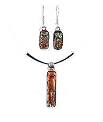 Pendant and Earrings Set - XS-14 - Genuine Handmade Dichroic Glass ~ All Findings and Earring wires are made of .925 Sterling Silver