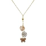 14k Tri-Color Heart Butterfly Disc Lariat Necklace, 17