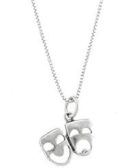 Sterling Silver Theater Drama Plain Comedy Tragedy Mask Necklace
