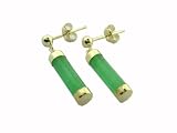 Green Jade Classic Bar Earrings, 14k Gold