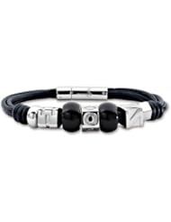 Leather & Stainless Steel Bracelet 07.50 Inch Black Leg047