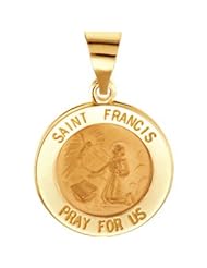 Hollow Round St. Saint Francis of Asissi Metal 14K Gold Yellow R45338